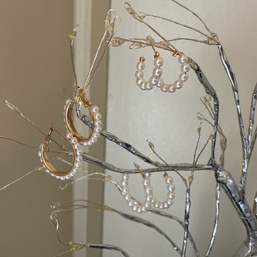 Set of THREE pairs of pearl hoop earrings!